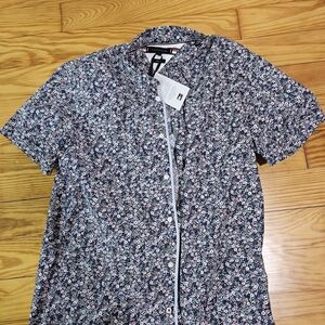 Tommy Hilfiger Men's Floral Button Down Shirt - Black and White